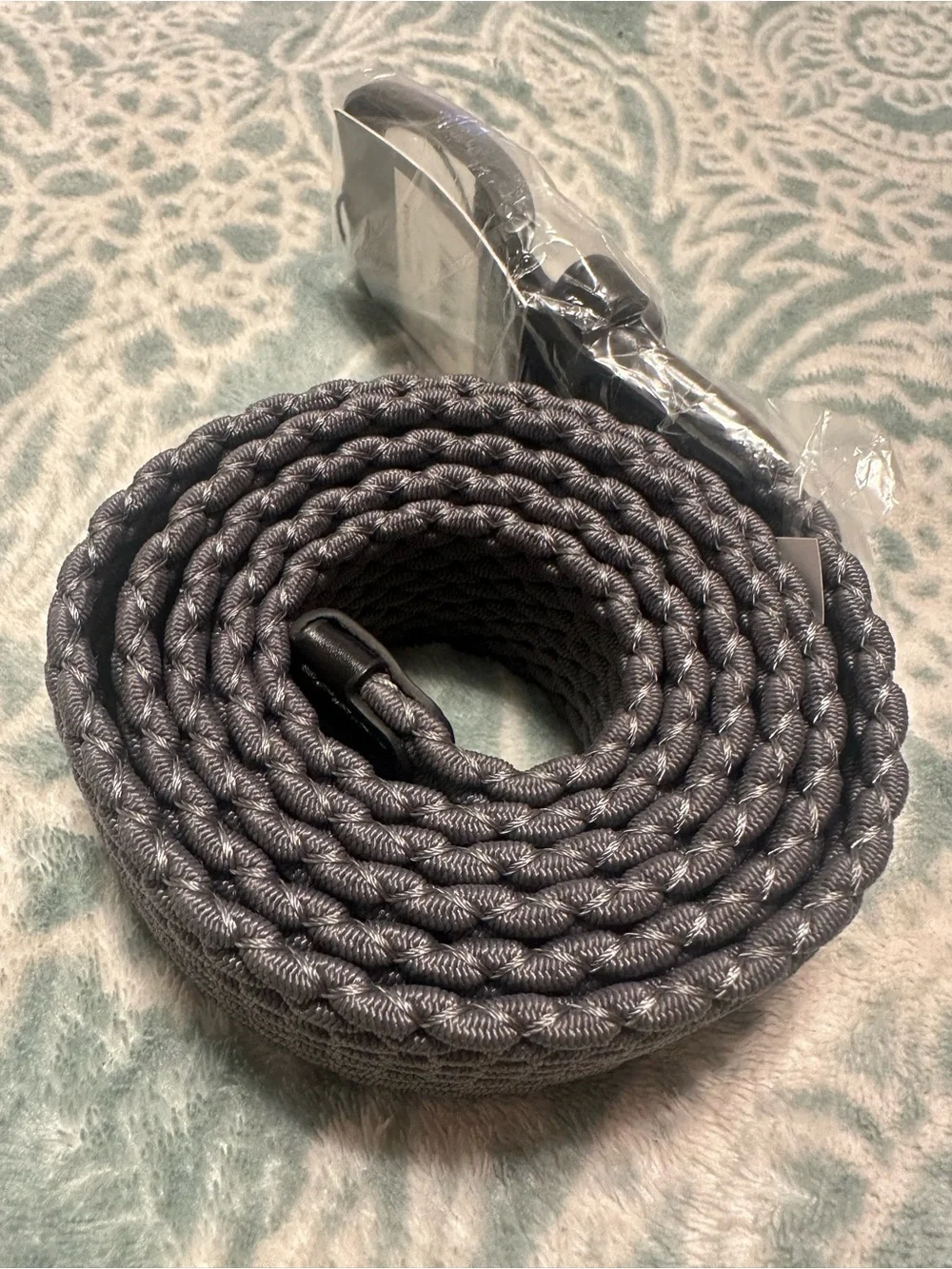 NWT PX Men’s Size 42 Grey Woven Stretch Belt Leather Trim Adjustable